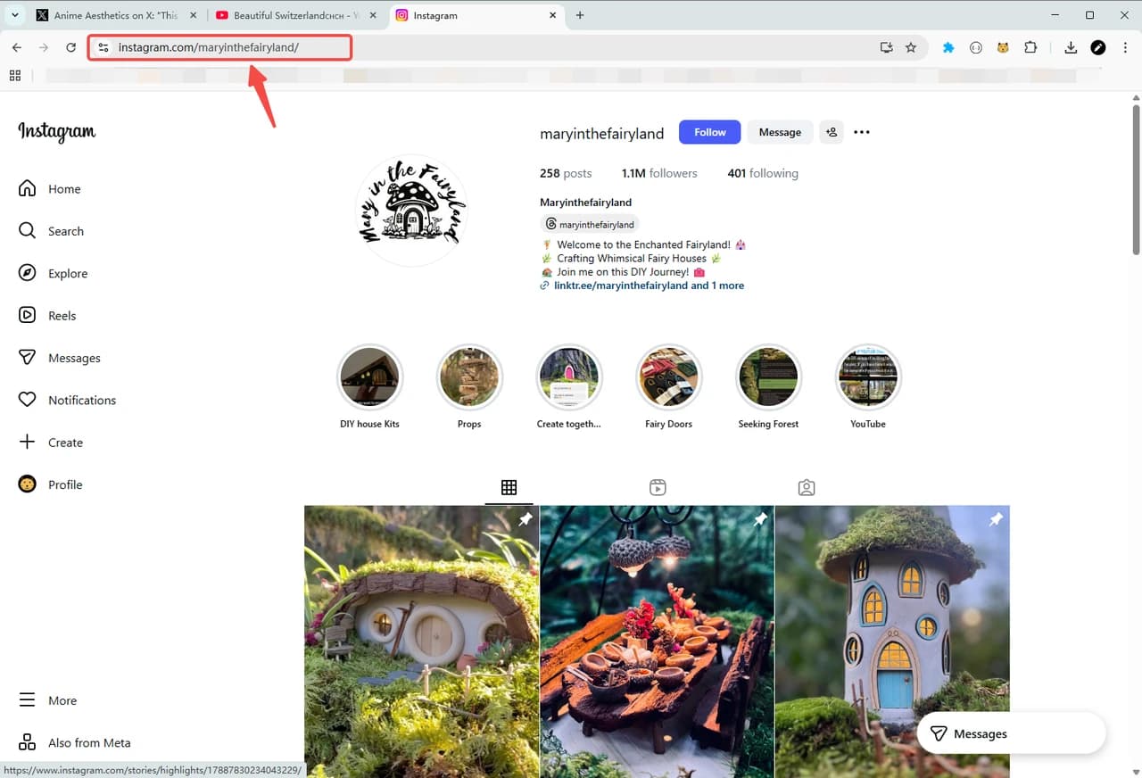 复制 Instagram 创作者主页链接