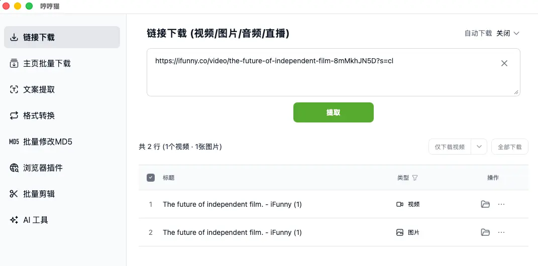 粘贴链接并下载