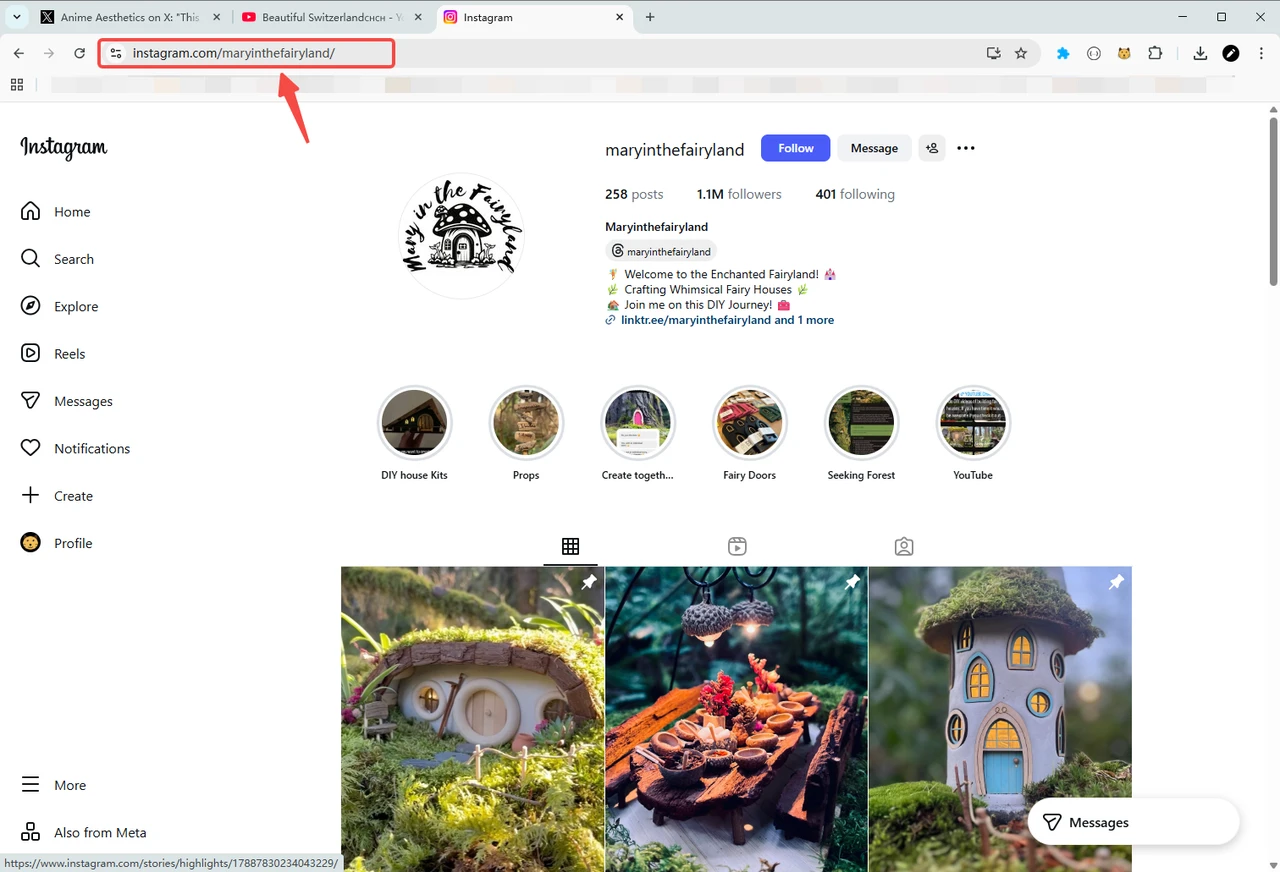 Copy the Instagram creator profile URL
