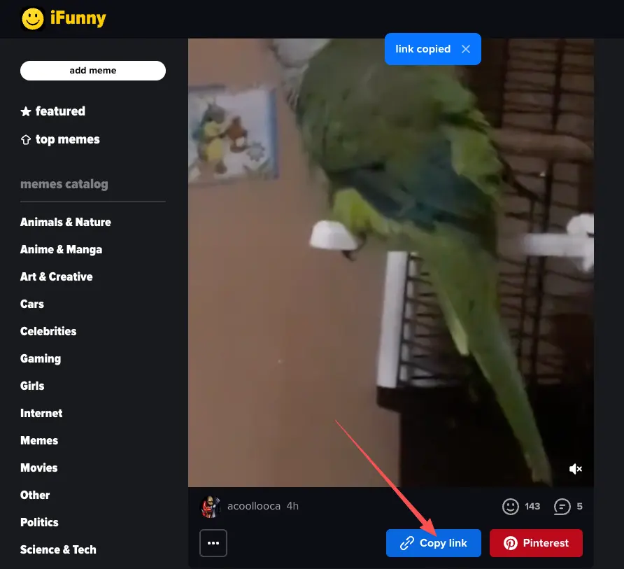 Copy iFunny video link