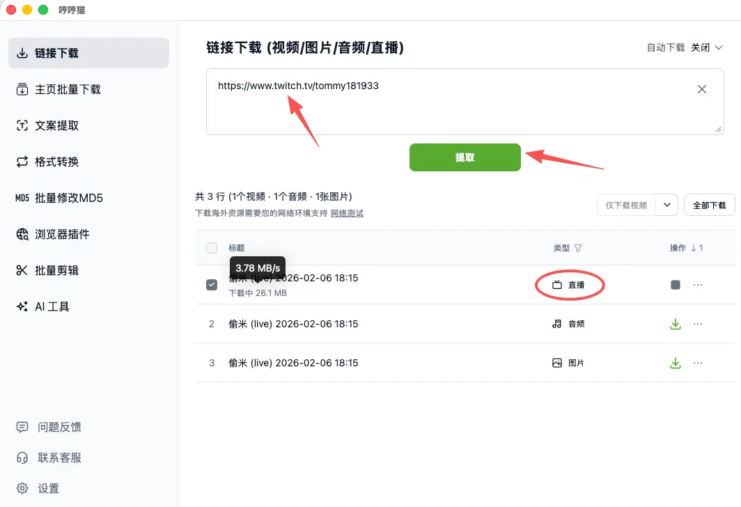 Paste link and start recording